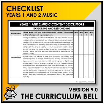 Preview of V9 CHECKLIST | AUSTRALIAN CURRICULUM | YEARS 1 AND 2 MUSIC