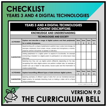 Preview of V9 CHECKLIST | AUSTRALIAN CURRICULUM | YEARS 3 AND 4 DIGITAL TECH