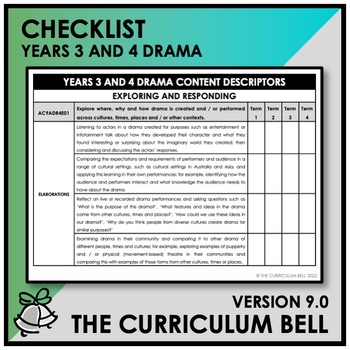 Preview of V9 CHECKLIST | AUSTRALIAN CURRICULUM | YEARS 3 AND 4 DRAMA
