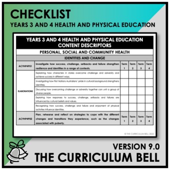 Preview of V9 CHECKLIST | AUSTRALIAN CURRICULUM | YEARS 3 AND 4 HEALTH AND PHYSICAL ED