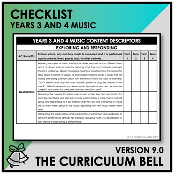 Preview of V9 CHECKLIST | AUSTRALIAN CURRICULUM | YEARS 3 AND 4 MUSIC