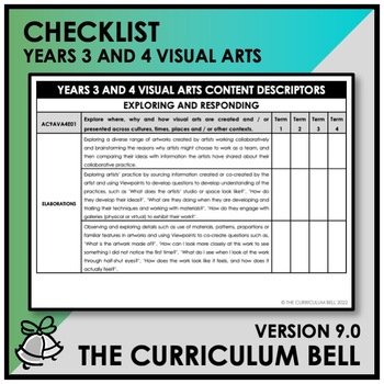 Preview of V9 CHECKLIST | AUSTRALIAN CURRICULUM | YEARS 3 AND 4 VISUAL ARTS