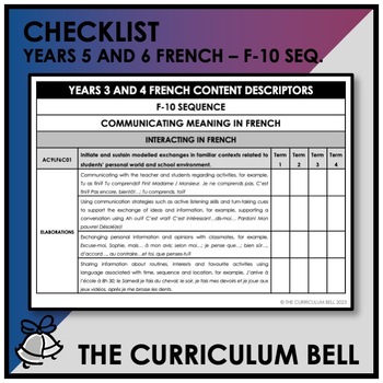 Preview of V9 CHECKLIST | AUSTRALIAN CURRICULUM | YEARS 5 AND 6 FRENCH - FY10 SEQ.