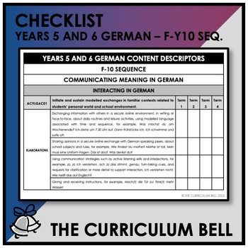 Preview of V9 CHECKLIST | AUSTRALIAN CURRICULUM | YEARS 5 AND 6 GERMAN - FY10 SEQ.
