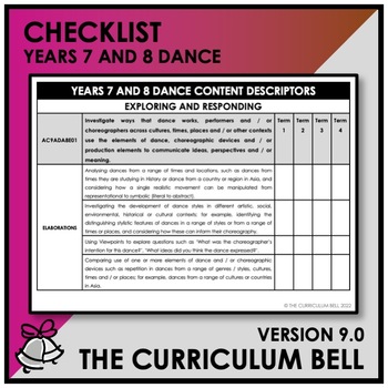 Preview of V9 CHECKLIST | AUSTRALIAN CURRICULUM | YEARS 7 AND 8 DANCE