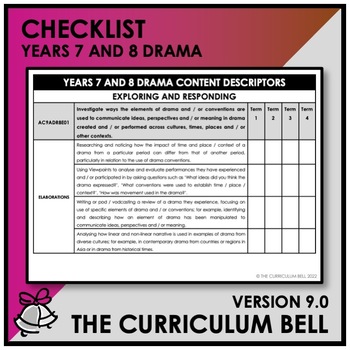 Preview of V9 CHECKLIST | AUSTRALIAN CURRICULUM | YEARS 7 AND 8 DRAMA