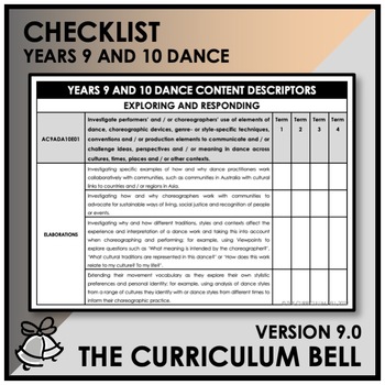 Preview of V9 CHECKLIST | AUSTRALIAN CURRICULUM | YEARS 9 AND 10 DANCE