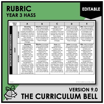 Preview of V9 EDITABLE RUBRIC | AUSTRALIAN CURRICULUM | YEAR 3 HASS