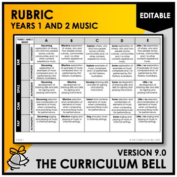 Preview of V9 EDITABLE RUBRIC | AUSTRALIAN CURRICULUM | YEARS 1 AND 2 MUSIC