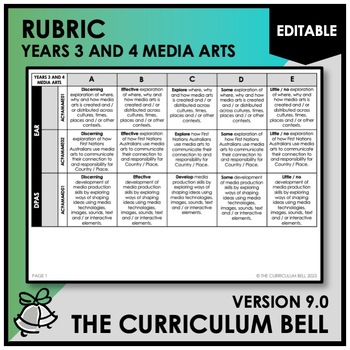 Preview of V9 EDITABLE RUBRIC | AUSTRALIAN CURRICULUM | YEARS 3 AND 4 MEDIA ARTS