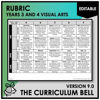 Preview of V9 EDITABLE RUBRIC | AUSTRALIAN CURRICULUM | YEARS 3 AND 4 VISUAL ARTS