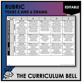 Preview of V9 EDITABLE RUBRIC | AUSTRALIAN CURRICULUM | YEARS 5 AND 6 DRAMA