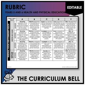 Preview of V9 EDITABLE RUBRIC | AUSTRALIAN CURRICULUM | YEARS 5 AND 6 HEALTH AND PHYS. ED.