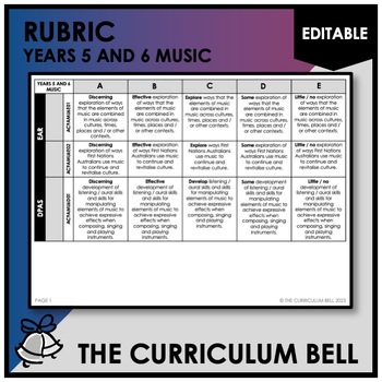 Preview of V9 EDITABLE RUBRIC | AUSTRALIAN CURRICULUM | YEARS 5 AND 6 MUSIC