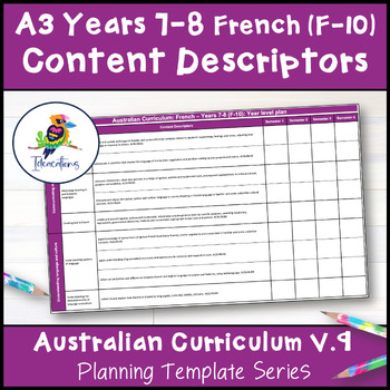 Preview of V9 FRENCH (F-10) Content Descriptor Overviews - Years 7-8