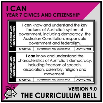 Preview of V9 I CAN | AUSTRALIAN CURRICULUM | YEAR 7 CIVICS AND CITIZENSHIP