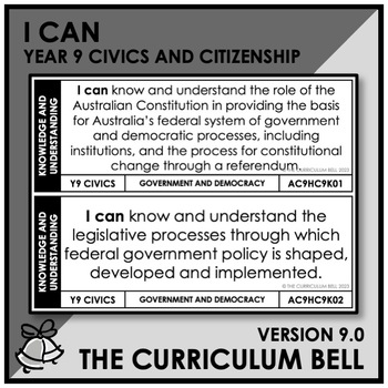 Preview of V9 I CAN | AUSTRALIAN CURRICULUM | YEAR 9 CIVICS AND CITIZENSHIP