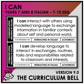 Preview of V9 I CAN | AUSTRALIAN CURRICULUM | YEARS 7 & 8 ITALIAN - Y7Y10 SEQ.