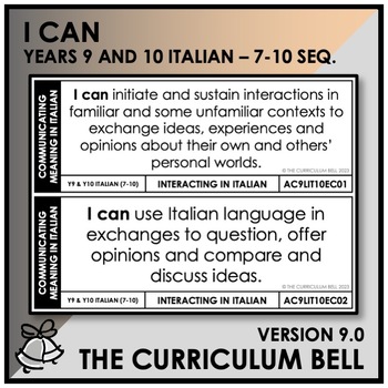 Preview of V9 I CAN | AUSTRALIAN CURRICULUM | YEARS 9 & 10 ITALIAN - Y7Y10 SEQ.