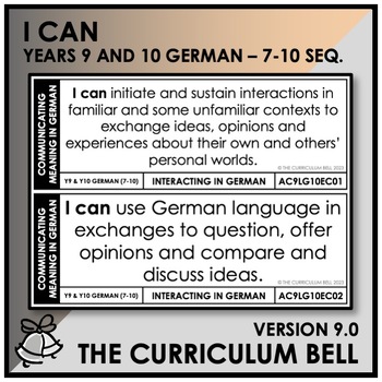Preview of V9 I CAN | AUSTRALIAN CURRICULUM | YEARS 9 AND 10 GERMAN - Y7Y10 SEQ.