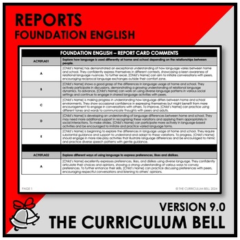 Preview of V9 REPORTS | AUSTRALIAN CURRICULUM | FOUNDATION ENGLISH