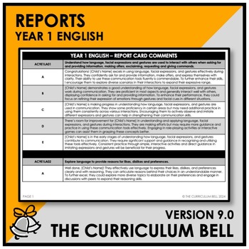 Preview of V9 REPORTS | AUSTRALIAN CURRICULUM | YEAR 1 ENGLISH