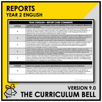 Preview of V9 REPORTS | AUSTRALIAN CURRICULUM | YEAR 2 ENGLISH