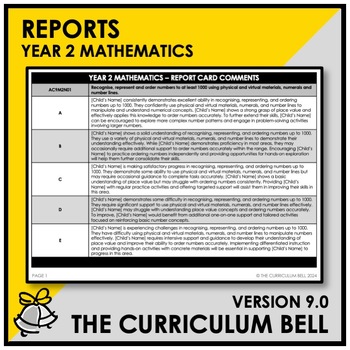 Preview of V9 REPORTS | AUSTRALIAN CURRICULUM | YEAR 2 MATHEMATICS