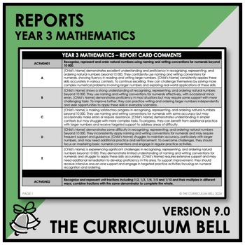 Preview of V9 REPORTS | AUSTRALIAN CURRICULUM | YEAR 3 MATHEMATICS