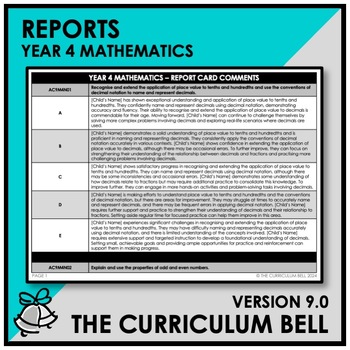 Preview of V9 REPORTS | AUSTRALIAN CURRICULUM | YEAR 4 MATHEMATICS