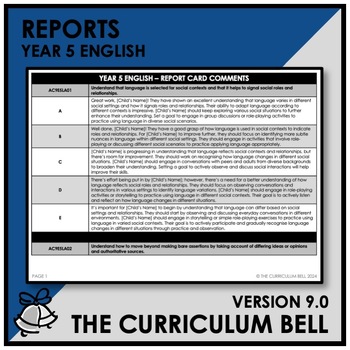 Preview of V9 REPORTS | AUSTRALIAN CURRICULUM | YEAR 5 ENGLISH