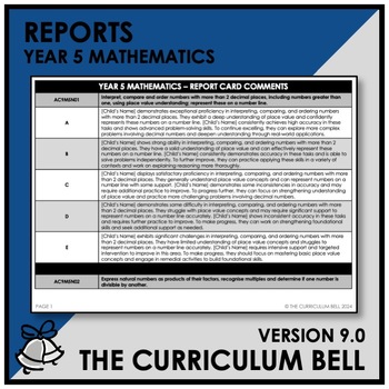Preview of V9 REPORTS | AUSTRALIAN CURRICULUM | YEAR 5 MATHEMATICS