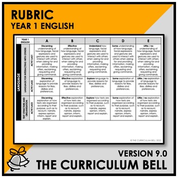 Preview of V9 RUBRIC | AUSTRALIAN CURRICULUM | YEAR 1 ENGLISH