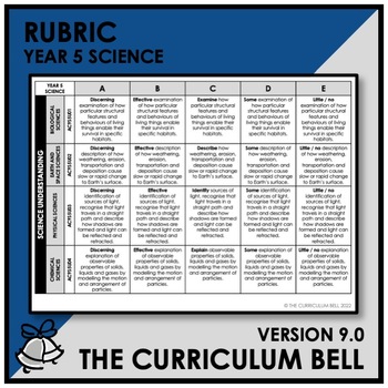 Preview of V9 RUBRIC | AUSTRALIAN CURRICULUM | YEAR 5 SCIENCE