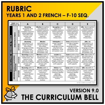 Preview of V9 RUBRIC | AUSTRALIAN CURRICULUM | YEARS 1 AND 2 FRENCH - FY10 SEQ.