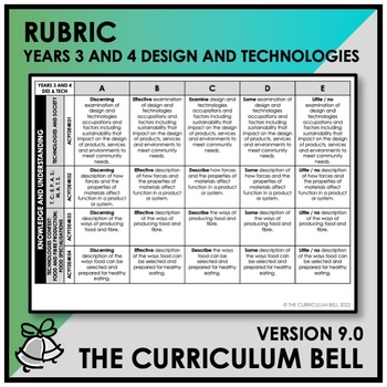 Preview of V9 RUBRIC | AUSTRALIAN CURRICULUM | YEARS 3 AND 4 DESIGN AND TECHNOLOGIES