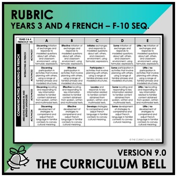 Preview of V9 RUBRIC | AUSTRALIAN CURRICULUM | YEARS 3 AND 4 FRENCH - FY10 SEQ.