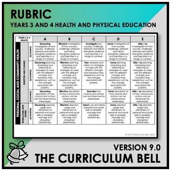 Preview of V9 RUBRIC | AUSTRALIAN CURRICULUM | YEARS 3 AND 4 HEALTH AND PHYSICAL EDUCATION