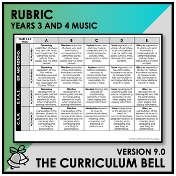 Preview of V9 RUBRIC | AUSTRALIAN CURRICULUM | YEARS 3 AND 4 MUSIC