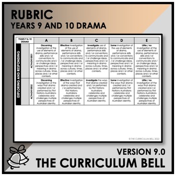 Preview of V9 RUBRIC | AUSTRALIAN CURRICULUM | YEARS 9 AND 10 DRAMA