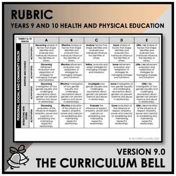 Preview of V9 RUBRIC | AUSTRALIAN CURRICULUM | YEARS 9 AND 10 HEALTH AND PHYSICAL EDUCATION