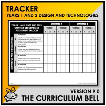 Preview of V9 TRACKER | AUSTRALIAN CURRICULUM | YEARS 1 AND 2 DESIGN AND TECHNOLOGIES