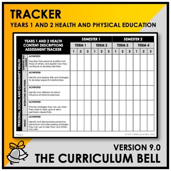 Preview of V9 TRACKER | AUSTRALIAN CURRICULUM | YEARS 1 AND 2 HEALTH AND PHYSICAL EDUCATION
