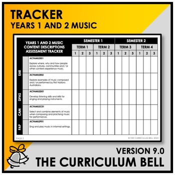 Preview of V9 TRACKER | AUSTRALIAN CURRICULUM | YEARS 1 AND 2 MUSIC