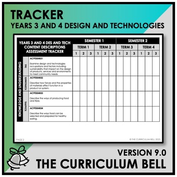 Preview of V9 TRACKER | AUSTRALIAN CURRICULUM | YEARS 3 AND 4 DESIGN AND TECHNOLOGIES