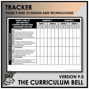 Preview of V9 TRACKER | AUSTRALIAN CURRICULUM | YEARS 9 AND 10 DESIGN AND TECHNOLOGIES