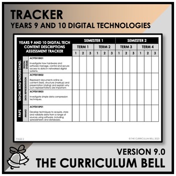Preview of V9 TRACKER | AUSTRALIAN CURRICULUM | YEARS 9 AND 10 DIGITAL TECHNOLOGIES