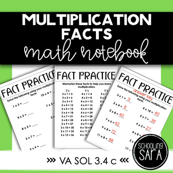 Preview of Multiplication Fact Practice Math Notebook | VA SOL 3.4c