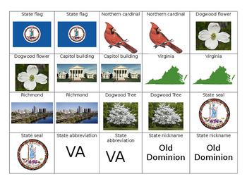 Preview of Virginia State Symbols Memory Game