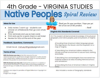 Preview of VA Studies - Unit 2 Native Peoples Spiral Review